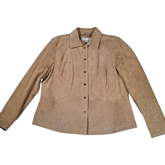 Banana Republic Jackets & Blazers - Coldwater Creek Women's Fawn Tan Suede Leather Jacket Snap-Front Lined Size XL